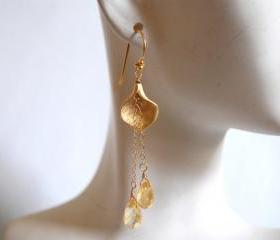 Citrine and Calla lily connector long drop earrings