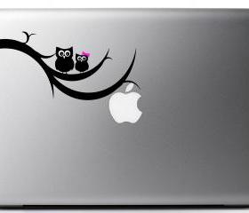 Owls on a branch vinyl laptop decal
