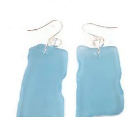 Earrings, Recycled Jewelry with Beach Glass, Light Blue Sea Glass On Silver Fish Hook Earrings