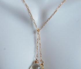 Gorgeous Lemon quartz and leaf charm Lariat necklace