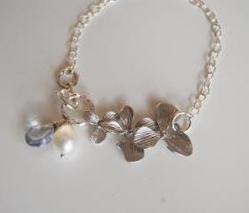 Sterling silver Charm Bracelet with Mystic quartz and Pearl