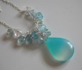 Light blue shaded smooth teardrop chalcedony and amazonite necklace