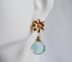 Gorgeous Sage Green Quartz and Flower connector Dangle Earrings
