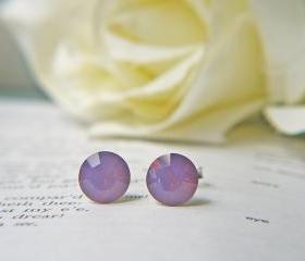 SALE Swarovski Crystal Cyclamen Opal Earrings. Classic Design. Sterling Silver Posts