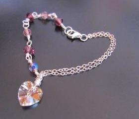 Amethyst Heart Fairy -925 silver chain, Swarovski Crystals & Heart
