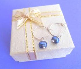 Lil' Noir Droplets - 925 Silver earrings, Dark Silver Fresh Water Pearls
