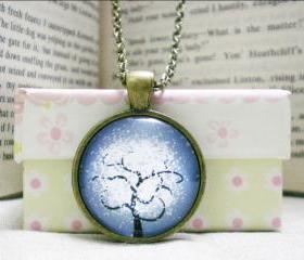 Tree Necklace, Snowing Tree, Handmade Glass Necklace Accessory (71)
