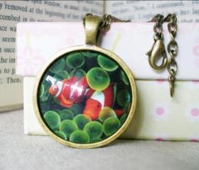 Fish Necklace, Fish & Seaweed, Wearable Art Necklace, 1 inch Pendant, Ready to Ship
