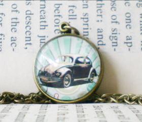 Vintage Car Necklace, Hippie Beetle, Retro Image Necklace