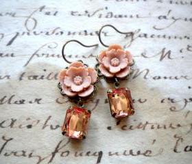 Flower Earrings - Vintage Earrings - Latte Earrings - Bridesmaid Earrings