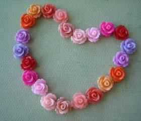 22PCS - Mini Rose Flower Cabochons - 10mm - Resin - Rainbow Pinks, Purples, Reds and Oranges - Cabochons by ZARDENIA