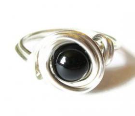 Black Agate Ring in Silver