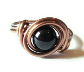 Black Agate ring in Antique Copper