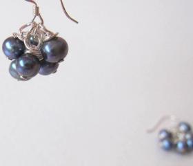 Dancing Noir Fairies Earrings - Fresh Water Pearls & 925 Silver