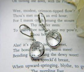 Sale. Matte Silver Frame Glass Earrings. Crystal. Transparent. Modern Simplicity.Last Pair