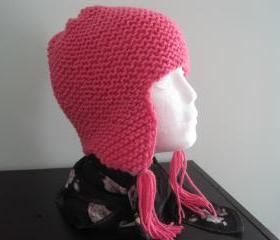 Knit Earflap Hat - Light Raspberry (h5)