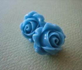 Adorable Cabbage Rose Earrings - Blue - Free Standard US Shipping - Jewelry by ZARDENIA