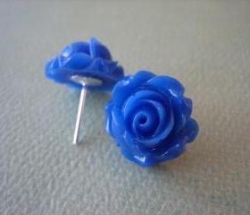 Adorable Cabbage Rose Earrings - Royal Blue - Free Standard US Shipping - Jewelry by ZARDENIA