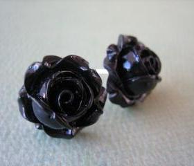 Adorable Cabbage Rose Earrings - Black - Free Standard US Shipping - Jewelry by ZARDENIA