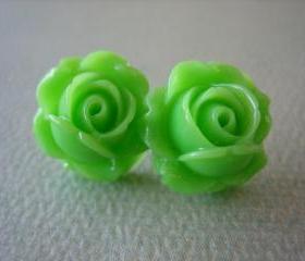 Adorable Cabbage Rose Earrings - Apple Green - Free Standard US Shipping - Jewelry by ZARDENIA