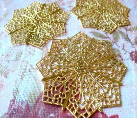 2 Brass Vintage Filigree Connectors Beads, Lead Free, 64mm, Hole: 2mm