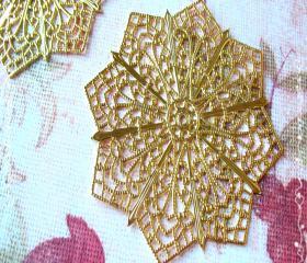4 Brass Vintage Filigree Connectors Beads, Lead Free, 64mm, Hole: 2mm
