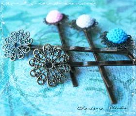 12 Filigree Bobby Pins Hair ornaments Antique Bronze, Round, 16x54mm, Hole: 1mm