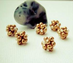 Golden Beaded Beads(6) Handcrafted Lampwork Style Jewelry Making Supplies. Christmas sparkle