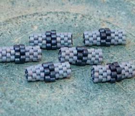 Rainy Mood Beaded beads. Grey Black Handmade tube (6) Jewelry Making Supplies