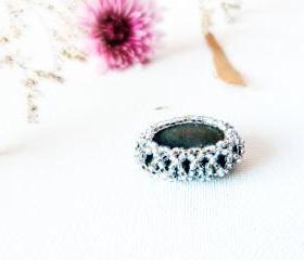 Lace stone Wedding favor silver bead framed natural sea stone. Modern Home/ office decor.