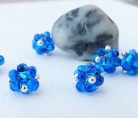 Lampwork style beaded beads Blue Silver dot (6) Jewelry Making Supplies