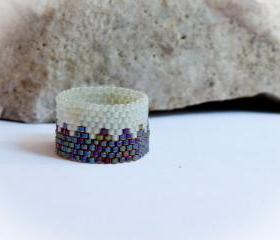 Custom band ring. Forest dream. Woodland wedding. Bead woven zig zag