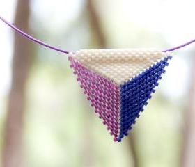 Mystic arrow. Neon Color block Geometric jewelry Beaded triangle pendant. 