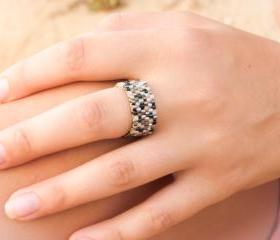 Metallic mix. Holiday jewelry Beaded Custom Ring.