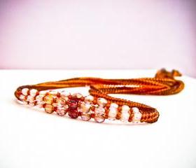 Topaz layered beadwoven choker style necklace. Unique fashion jewelry