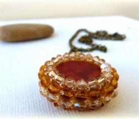 Summer Red Coral Pendant. Vintage Style. Sparkle light.