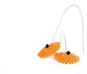 Pumpkin Orange black beadwoven long dangle earrings. Autumn time. Halloween. round shape