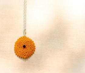 Minimalist Pumpkin Bead woven round pendant/ necklace. preppy style