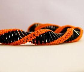 Statement Black Orange spiral choker style necklace . Fashion jewelry