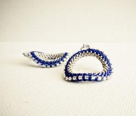 Sapphire blue original dangle earrings. Winter office fashion jewelry