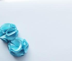Blue Pom Pom Flowers Handmade Appliques Embellishments(2 pcs)