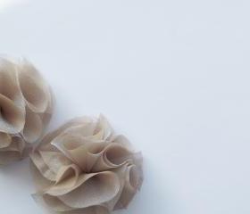 Beige Pom Pom Flowers Handmade Appliques Embellishments(2 pcs)