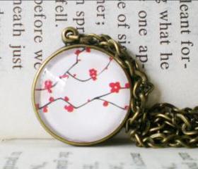 Tree Necklace, Cabochon Jewelry Handmade with Printed Image, Artsy Necklace