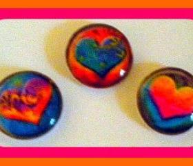 Magnets - Set of 3 - Hearts - 1 Inch Domed Glass Circles