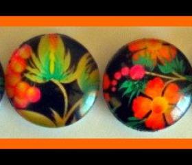Magnets - Flowers - Magnet Set of 4 - 1 Inch Domed Glass Circles