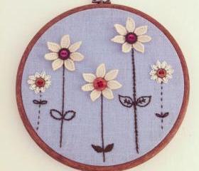 Flower garden embroidery wall hanging, hand stitched embroidery hoop wall art.