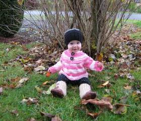 Super comfy, slouch baby, 100% cotton, Peppermint candy pink, baby pull over sweater - OOAK - Ready to Ship