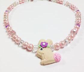 Baby Pink & Clear Pearl Crystal Easter Necklace