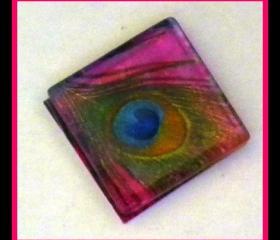 Magnet - Peacock Feather - 1 Inch Glass Square