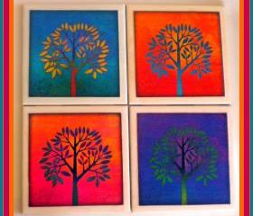 Coasters - Ceramic Tile - Set of 4 - Trees